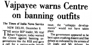 Vajpayee warns Centre on banning outfits (1992)