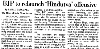 BJP to relaunch ‘Hindutva’ offensive (1992)