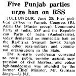 FIVE Punjab parties urge ban on RSS (1970)