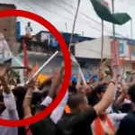 Hindu mob brandishing swords, daggers during a religious procession