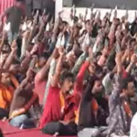 Bajrang Dal members distribute trishuls (tridents) among 750 Hindu youths