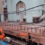 Extremists with saffron flags climb on wall of Jama Masjid in Mathura