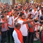 Far-right Bajrang Dal leaders distrubtes trishuls (tridents) among hundreds of locals