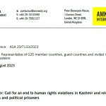 India: Joint Open Letter to call for an end to human rights violations in Kashmir and release of jailed human rights defenders and political prisoners ( Amnesty )