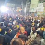 In police presence, hundreds of men brandished swords at a religious procession in the Tatarpur locality of Bhagalpur.