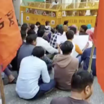 Vishwa Sanatan Sena members organized a demonstration infront of a police station against “love jihad”