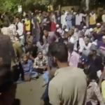 Muslims protest against attempts by miscreants to disrupt communal harmony by inscribing “Jai Shri Ram” on a mosque