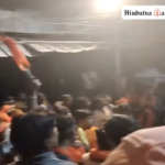 Shobha Yatra participants flash swords while marching through Hajipur